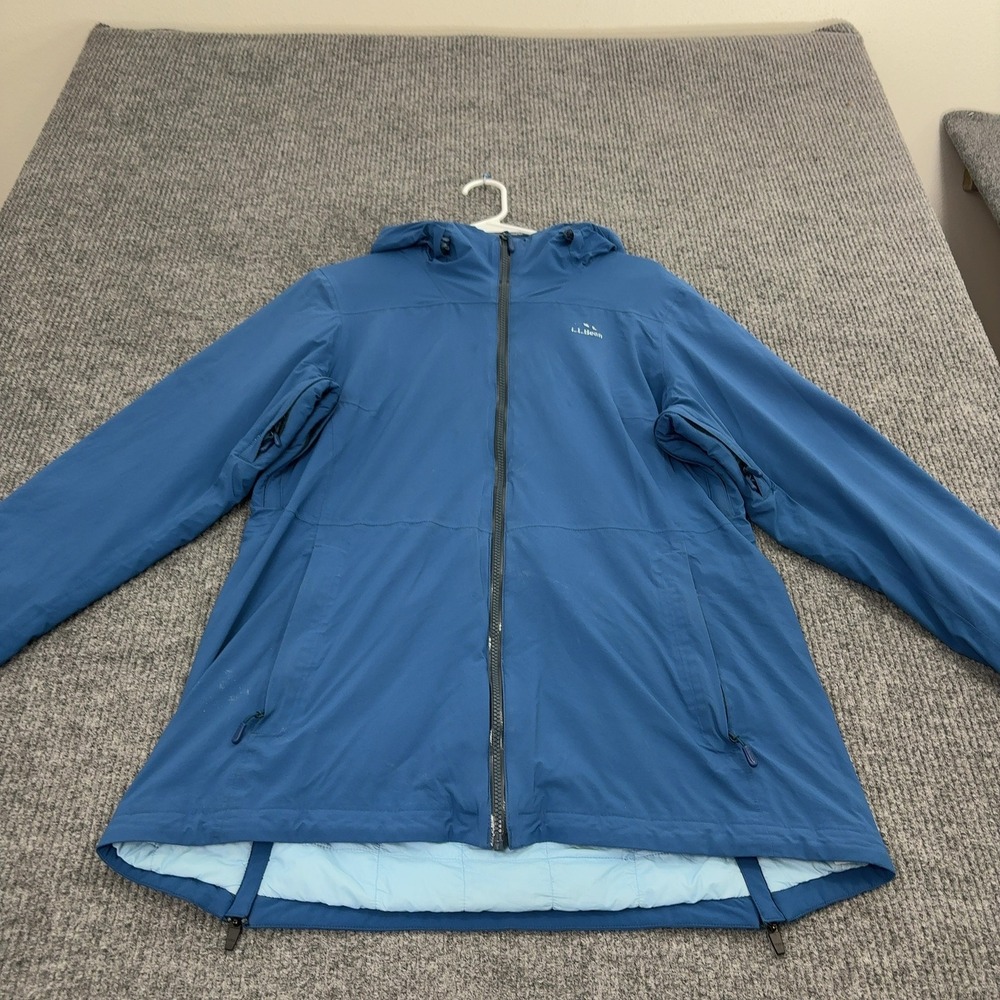 LL Bean Jacket Womens L Blue Nylon Primaloft Insulated Hooded Gorpcore